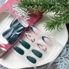 Christmas Press on Nails Almond Green Glitter Fake Nails Medium French Tip False Nails with Snowflake Designs Acrylic Nails Xmas Glue on Nails Glossy Medium Artificial Nails Stick on Nails for Women