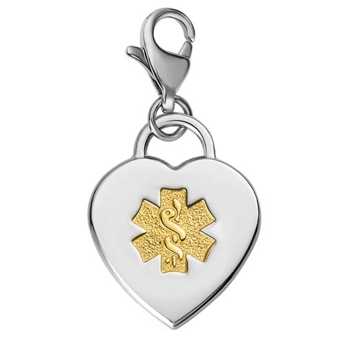 Divoti Deep Custom Laser Engraved Adorable Heart 316L Medical Alert Charm / Medical ID Charm w/ L...
