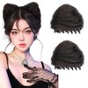 UPSTORE 2Pcs Claw Clip in Messy Cat Ears Bun Hair Pieces Space Bun Hair Extensions Wig Accessory Donut Chignon Hairpieces for Women Girls (Brown Dark)