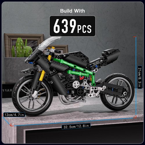 Mould King Kawasaki Ninja H2R Motorcycle Kit Building Sets, 23002 Ninja Motorcycle Model Kit Building Kit, Kawasaki Motorcycle Building Toys, Model Motorcycle Kits for Adults and Kids 14+(639PCS)