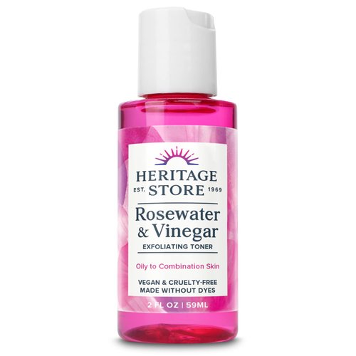 Heritage Store Rosewater & Vinegar Exfoliating Toner with Apple Cider Vinegar, for Oily to Combination Skin Care, Refreshing Splash Cleans & Refines Pores, Clarifies Skin & Scalp, Vegan, 2oz