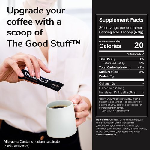 For Wellness The Good Stuff™ Performance Blend (30 Travel Packets), Non-Dairy Coffee Supplement with Collagen, L-Theanine and Himalayan Pink Salt – Improves Focus and Increases Energy