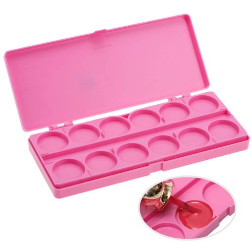 Nail Art Palette, 24 Grid Plastic Nail Art Paint Color Mixing Palette Plate Watercolor Pigment Color Mixing Case Manicure Drawing Tray(Rose Red)