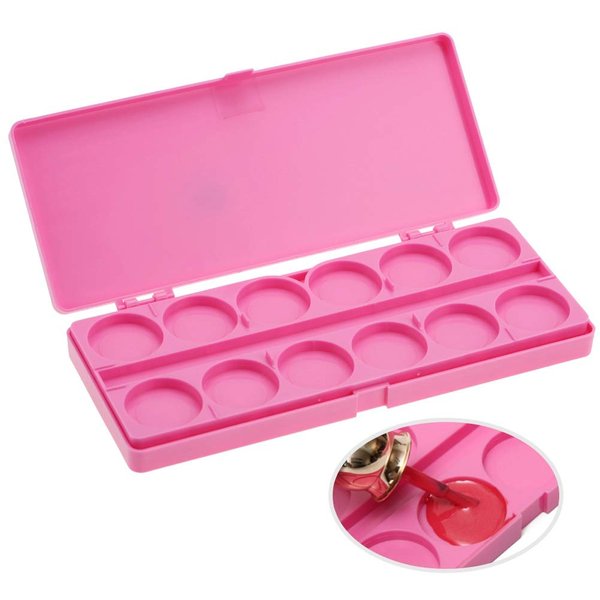 Nail Art Palette, 24 Grid Plastic Nail Art Paint Color Mixing Palette Plate Watercolor Pigment Color Mixing Case Manicure Drawing Tray(Rose Red)