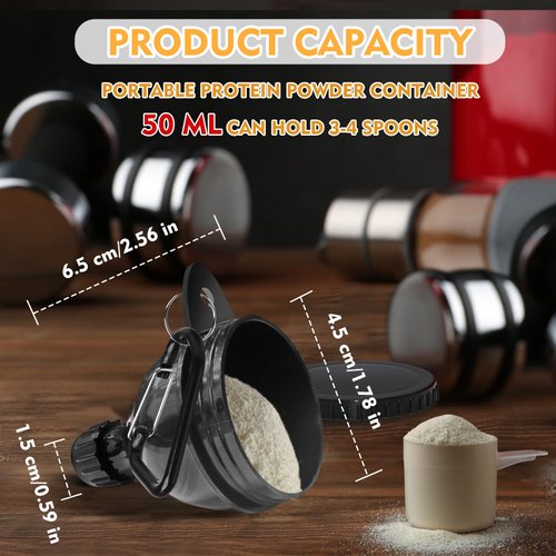 2 Pack Protein Powder Funnel, Portable Protein Powder Keychain, 50ml Protein Powder Holder, Protein Powder Container for Workouts, Fitness and Traveling