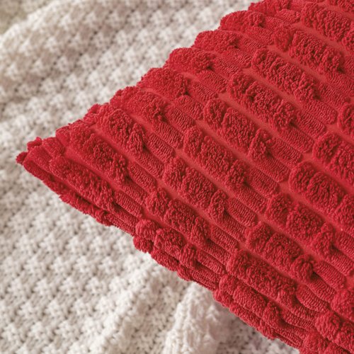 MIULEE Pack of 2 Red Corduroy Decorative Throw Pillow Covers 18x18 Inch Soft Boho Striped Pillow Covers Modern Farmhouse Home Decor for Sofa Living Room Couch Bed