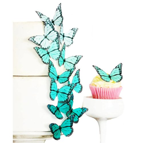 Sugar Robot Inc. Edible Butterflies Ombre Monarchs Made in the USA Premium Crafted - Cake and Cupcake Toppers, Decoration (turquoise)