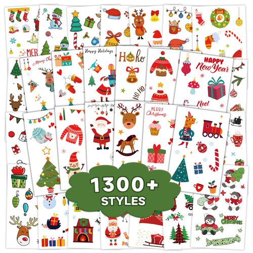 EMOME Stocking Stuffers for Kids Christmas, 1300 Styles Christmas Tattoos Stickers for Party Supplies Favors Decorations, Bulk Christmas Temporary Tattoos for Kids Boys Girls (112 Sheets)