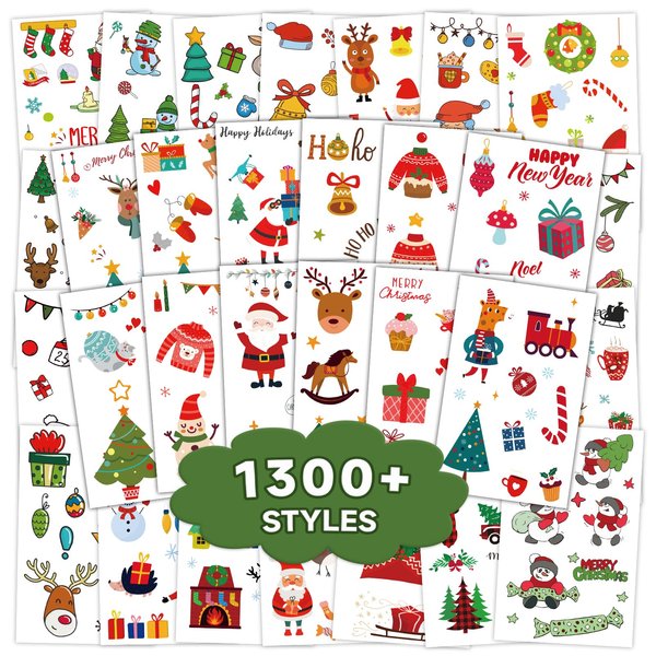 EMOME Stocking Stuffers for Kids Christmas, 1300 Styles Christmas Tattoos Stickers for Party Supplies Favors Decorations, Bulk Christmas Temporary Tattoos for Kids Boys Girls (112 Sheets)