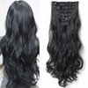 Clip in Hair Extensions for Women 7PCS Clip Ins 22 Inch Long Wavy Synthetic Thick Hairpieces Fake Hair Piece Double Weft Heat Resistant Fiber Natural Black 1B Color