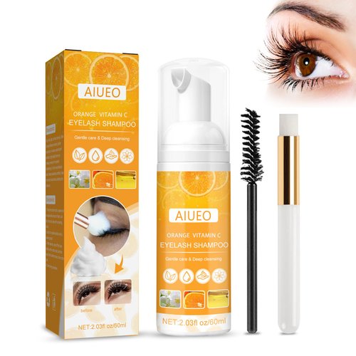 AIUEO Eyelash Extension Cleanser Lash Shampoo Kit Lash Remover for Lash Extensions Gentle Care Lash Bath, Eyelash Shampoo for Salon and Home Use-60 ml