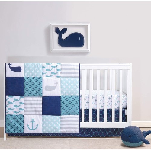 The Peanutshell Nautical Crib Bedding Set for Baby Boys or Girls - 3 Piece Unisex Nursery Set - Crib Quilt, Crib Sheet, Crib Skirt