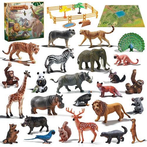 SOUMEL Realistic Animal Toys for Kids 3-5-7 Toddlers, 25pcs Safari Animals Figures Playset, Wild Zoo Animal Figurines Plastic Toy Set for Boys and Girls Gifts with Play Mat