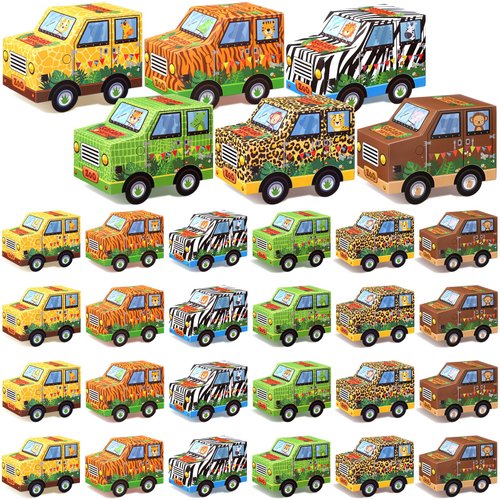 Yeaqee 24 Pcs Safari Animals Party Favor Boxes Safari Truck Shape Goodies Treat Boxes Jungle Safari Party Candy Gift Bags for Kids Baby Shower Party Decorations Supplies