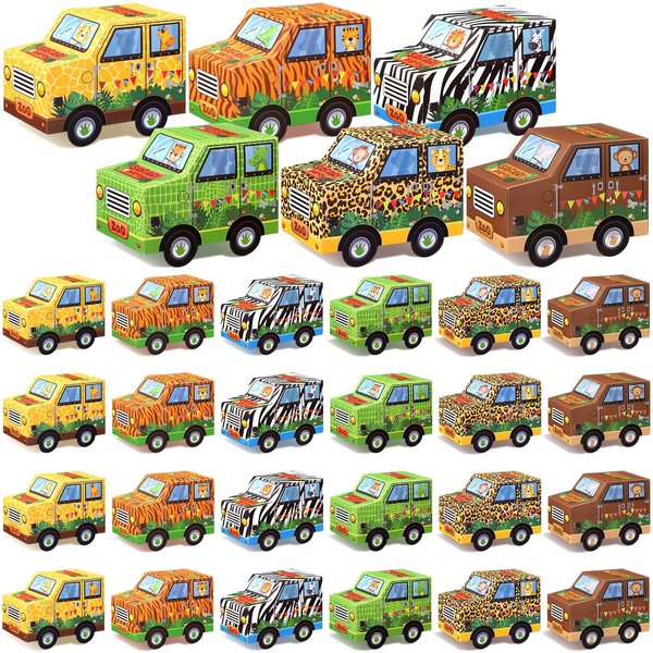 Yeaqee 24 Pcs Safari Animals Party Favor Boxes Safari Truck Shape Goodies Treat Boxes Jungle Safari Party Candy Gift Bags for Kids Baby Shower Party Decorations Supplies
