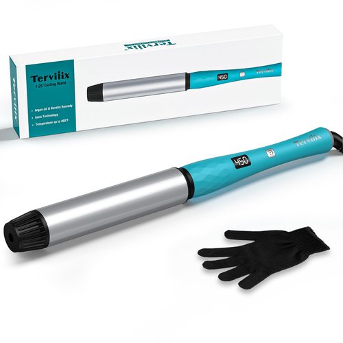Terviiix Non-Clamp Curling Wand 1-1/4 Inch, Ceramic Curling Wand Iron Produces Loose Curls for Medium and Long Hair, LCD Digital Display with 12 Heat Setting (250°F to 450°F), Dual Voltage, 1.25''