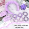 YISSION Purple Spa Headband & Wristband Set Skincare Headband & Wrist Bands for Washing Face Makeup Silk Hair Scrunchies Flower Hair Claw Clips Sponge Facial headband & wrist towels for Women Girls