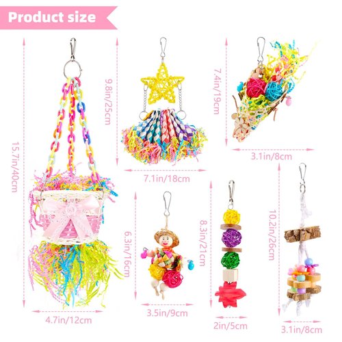 Bird Toys Parrot Toys ird Foraging Toys Chewing Toy Colorful Foraging Shredder Climbing Ladder, Small and Medium-Sized Parrot, Xuanfeng Parrot, Love Bird, Parrot, Tiger Skin Parrot Accessories(6PCS)
