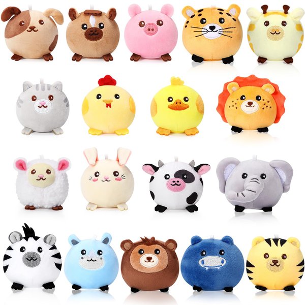 Halloscume 18 Pcs Mini Stuffed Animals Bulk 3.15 Inch Small Plush Forest Farm Jungle Animal Toys Keychains Set for Birthday Gifts Easter Egg Fillers Basket Stuffers School Prizes Party Favors