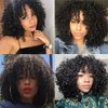 Fabunity Short Curly Wigs For Black Women Kinky Curly Wig Shoulder Length Synthetic Black Wig With Bangs Color 1B Kinky Wigs (14 Inch)