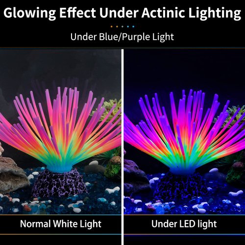 Uniclife Aquarium Imitative Rainbow Sea Urchin Ball Artificial Silicone Ornament with Glowing Effect for Fish Tank Landscape Decoration