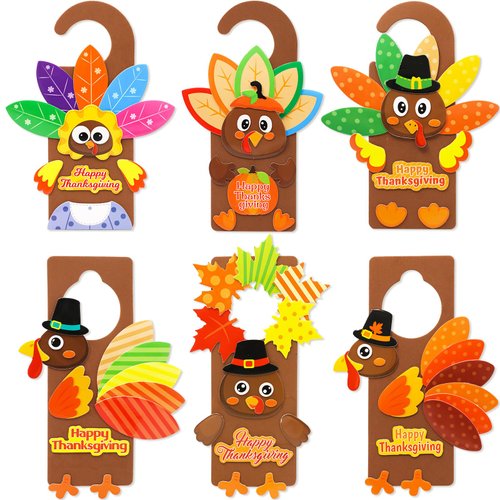 Thanksgiving Crafts for Kids Turkey Doorknob Hanger Decorations DIY Happy Thanksgiving Craft Kits Party Favors Home School Classroom Activities