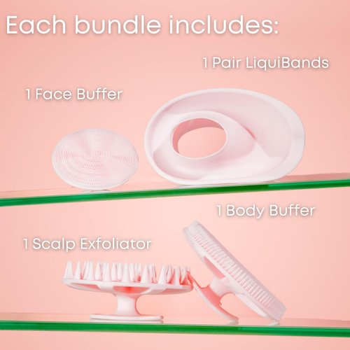 LiquiLinks Skincare Essentials Kit - 4 Piece Bundle Pack - Face and Body Silicone Spa Accessory - Essential Beauty Set for Teen Girls Sage Green