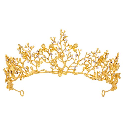 Fairy Crown, Vofler Gold Tiara for Women - Mermaid Elf Mother Nature Ursula Witch Costume Seashell Shell Twig Leaf Coral Butterfly Flower Headband for Princess Bride Queen Adult Girl Halloween Party