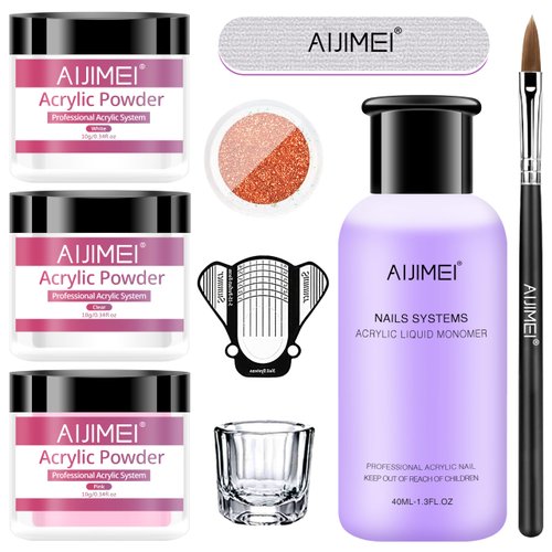 AIJIMEI Acrylic Nail Kit Acrylic Nail Acrylic Powder Acrylic Nail Kit for Beginners Acrylic Nail Art Kit Acrylic Nail Supplies Acrylic Nails Acrylic Liquid Monomer Acrylic Liquid Acrylic Nail Art Set