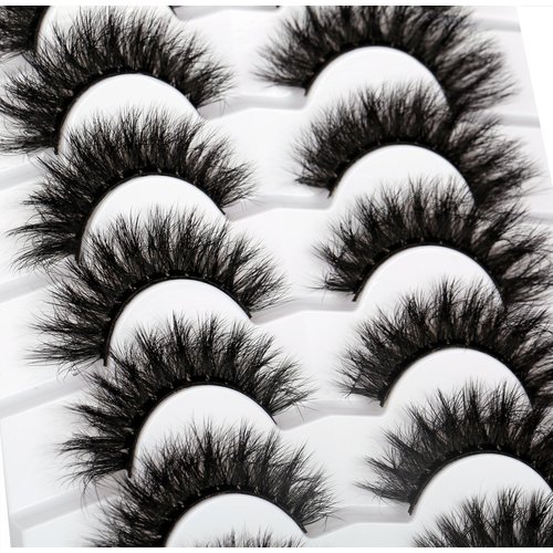 Pooplunch False Eyelashes Fluffy Cat Eye Lashes Wispy Dramatic Fake Eyelashes 8D Volume Faux Mink Lashs 7 Pairs Pack