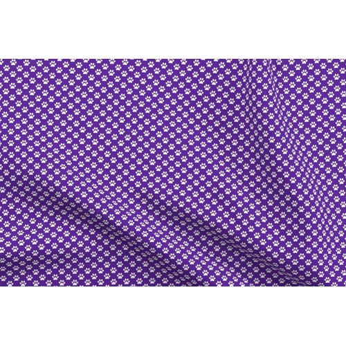 Spoonflower Fabric - White Paw Prints Purple Animal Cat Dogs Mini Small Tiny Micro Pet Printed on Denim Fabric Fat Quarter - Bottomweight Apparel Home Decor Upholstery