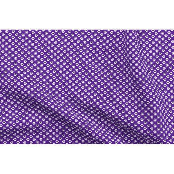 Spoonflower Fabric - White Paw Prints Purple Animal Cat Dogs Mini Small Tiny Micro Pet Printed on Denim Fabric Fat Quarter - Bottomweight Apparel Home Decor Upholstery
