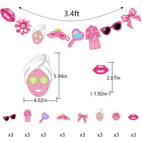 FOZEE Slumber Party Banner, Spa Themed Cupcake Toppers, Spa Day Party Decor for Girls, Pajama/Slumber Party Decor, Spa Birthday Party Decorations (25PCS)