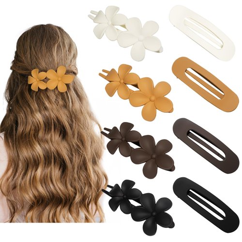 Lay Down Flat Hair Clips for Women - 2 Style Big Matte Flower Alligator Claw Clamps for Thin, Fine & Thick Hair (Neutral Color)