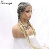 Xiweiya Ombre Blonde Lace Front Wigs Long 36 Inch French Braid Hair Black Women,100% Hand Crochet Box Braids Wig Cap with 4X Twist Braids with Baby Hair Afro Braids Wig