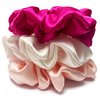 3 Pcs Mulberry Silk Hair Scrunchies For Women- Birthday Christmas Gifts for Women Mom Girlfriend, Stain Silk Hair Band Hair Elastic Ponytail Holders (Hot Pink/Soft Pink/White) ﻿