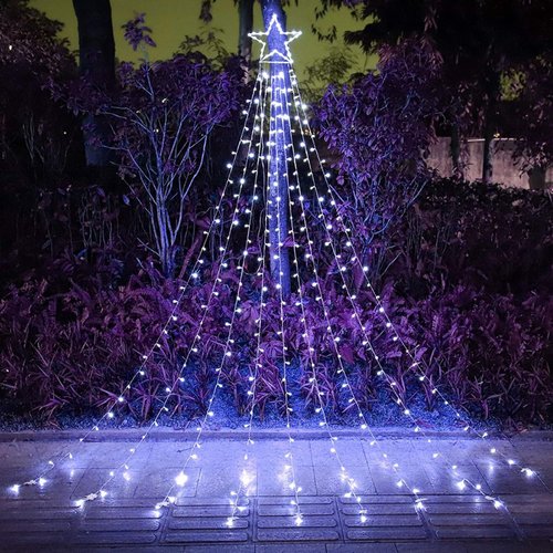 PUHONG Christmas Decoration Star Lights Outdoor,320 LED 16.4Ft Christmas String Lights[8 Modes & Waterproof] for Halloween Xmas New Year Holiday(Iron) (White)