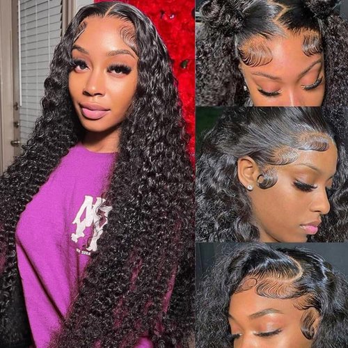 Eileen 13x4 HD Lace Front Wigs Human Hair Deep Wave 18 Inch Glueless Wigs Human Hair Wet and Wavy 180 Density Lace Frontal Wigs Human Hair Closure Wig Human Hair for Women Natural Black