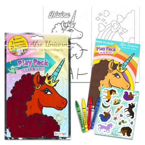Afro Unicorn Activity and Coloring Book Bundle - Unicorn Coloring Set for Black Girls Includes Afro Unicorn Coloring Book and Play Pack with Tattoos, Stickers, More (Coloring Books for Black Kids)