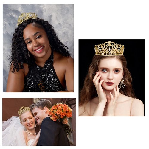 ANBALA Wedding Prom Bridal Tiara Crown, Luxury Bling Crystal Bridal Headband Prom Queen Pageant Princess Crown Hair Accessories for Women (Gold)