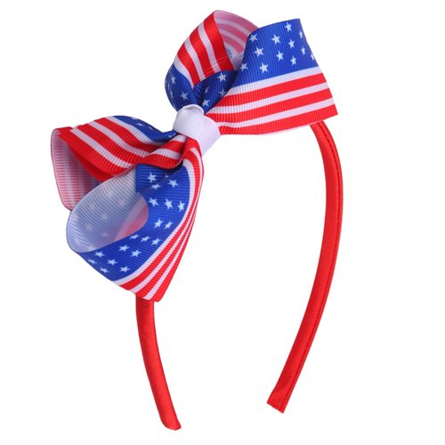 DIUEWOW Patriotic Head Boppers Independence Day Headband American Flag Bow Hair Hoop 4th of July ...