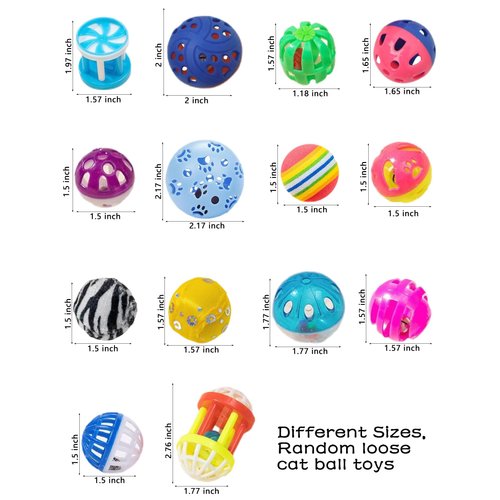 HEUHAI Cat Toy Balls Set - 6 Unique Styles & Colors with Bells, Sturdy Plastic Jingle Balls for Indoor Cats - Encourages Active Play & Mental Stimulation for All Cat Breeds & Sizes