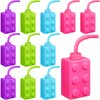 Mumufy Building Blocks Cups with Straw and Lids, 10 oz Reusable Kids Cup Brick Party Plastic Cups for Block Birthday Party Supplies Favors (12 Sets)