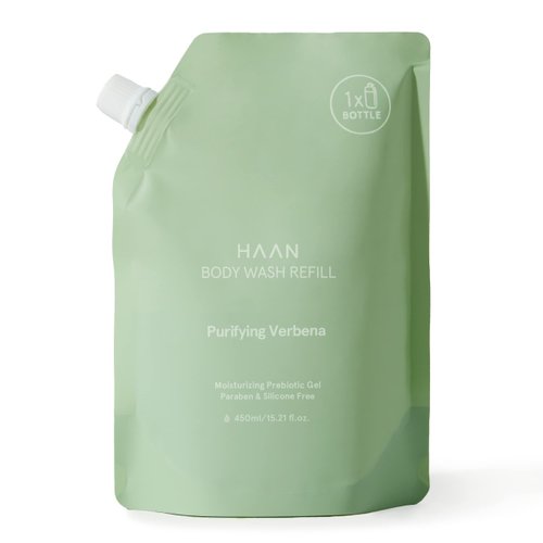 HAAN Natural Body Wash Refill For Men and Women | Aloe Vera, Cocos Nucifera Glycerin & Prebiotic Complex to Cleanse & Soothe Dry Skin | Shower Gel for Women | Vegan | Purifying Verbena - 15.2 fl oz