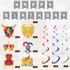 25 Pieces Medieval Birthday Banner Medieval Castle Party Supplies Knight Birthday Decorations Medieval Whirls Hanging Decorations Stone Wall Shield Armour Shield for Medieval Birthday Party Supplies