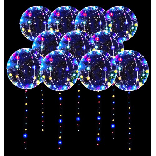 LED Balloons 10 Pack, Light Up Balloons 20 Inches Clear Helium Bobo Balloons, Glow Bubble Balloons with String Lights for Valentines Day Halloween Christmas Wedding Birthday Party Decoration