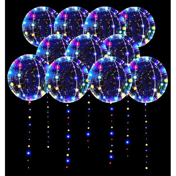 LED Balloons 10 Pack, Light Up Balloons 20 Inches Clear Helium Bobo Balloons, Glow Bubble Balloons with String Lights for Valentines Day Halloween Christmas Wedding Birthday Party Decoration