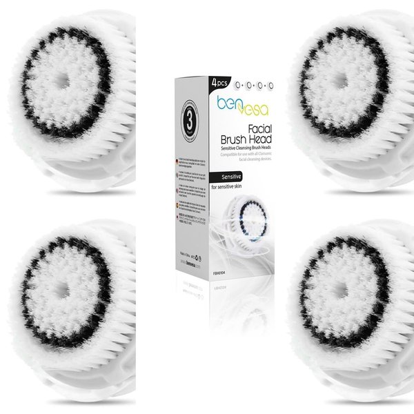 benvesa Sensitive Replacement Facial Cleansing Brush Head, 4 Pack, (BSE-4)