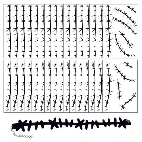 30 Sheets Halloween Stitches Tattoo Stickers Stitches Choker Necklace Fake Scar Temporary Tattoos Sticker for Halloween Cosplay Costume