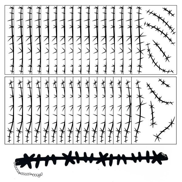 30 Sheets Halloween Stitches Tattoo Stickers Stitches Choker Necklace Fake Scar Temporary Tattoos Sticker for Halloween Cosplay Costume
